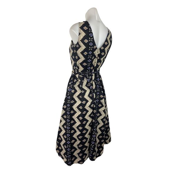 Mango Multicolor Black Aztec Print Sleeveless V-neck Fit & Flare Wrap Dress Sz 6 - Picture 5 of 7